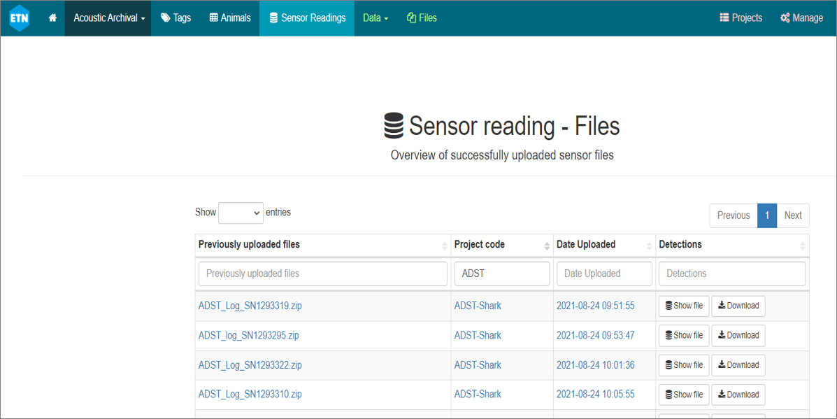 sensor table filtering